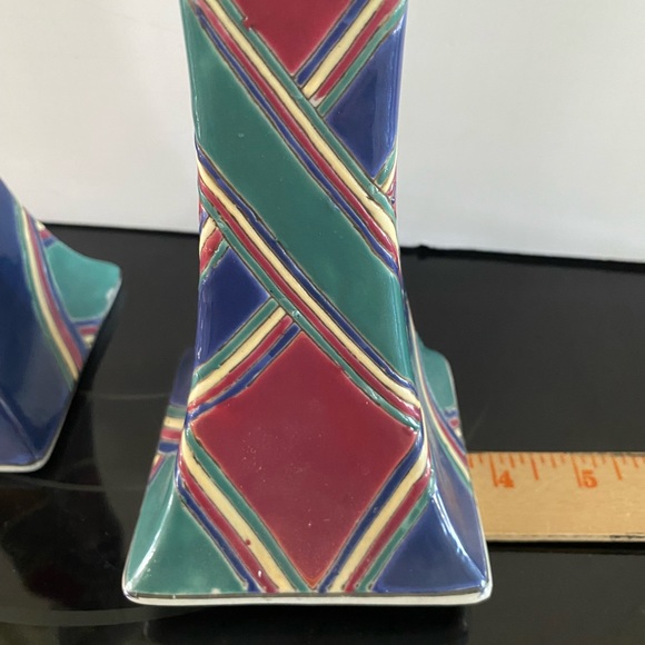 Vintage Oklahoma Importing Company Hand Painted Ceramic 8.5” Pair Candle Holders - Picture 3 of 9